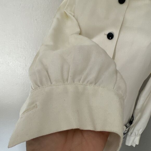 Vintage Dress Two Tones Button Up Plaid Solid Cream Blue Size S - Picture 6 of 16